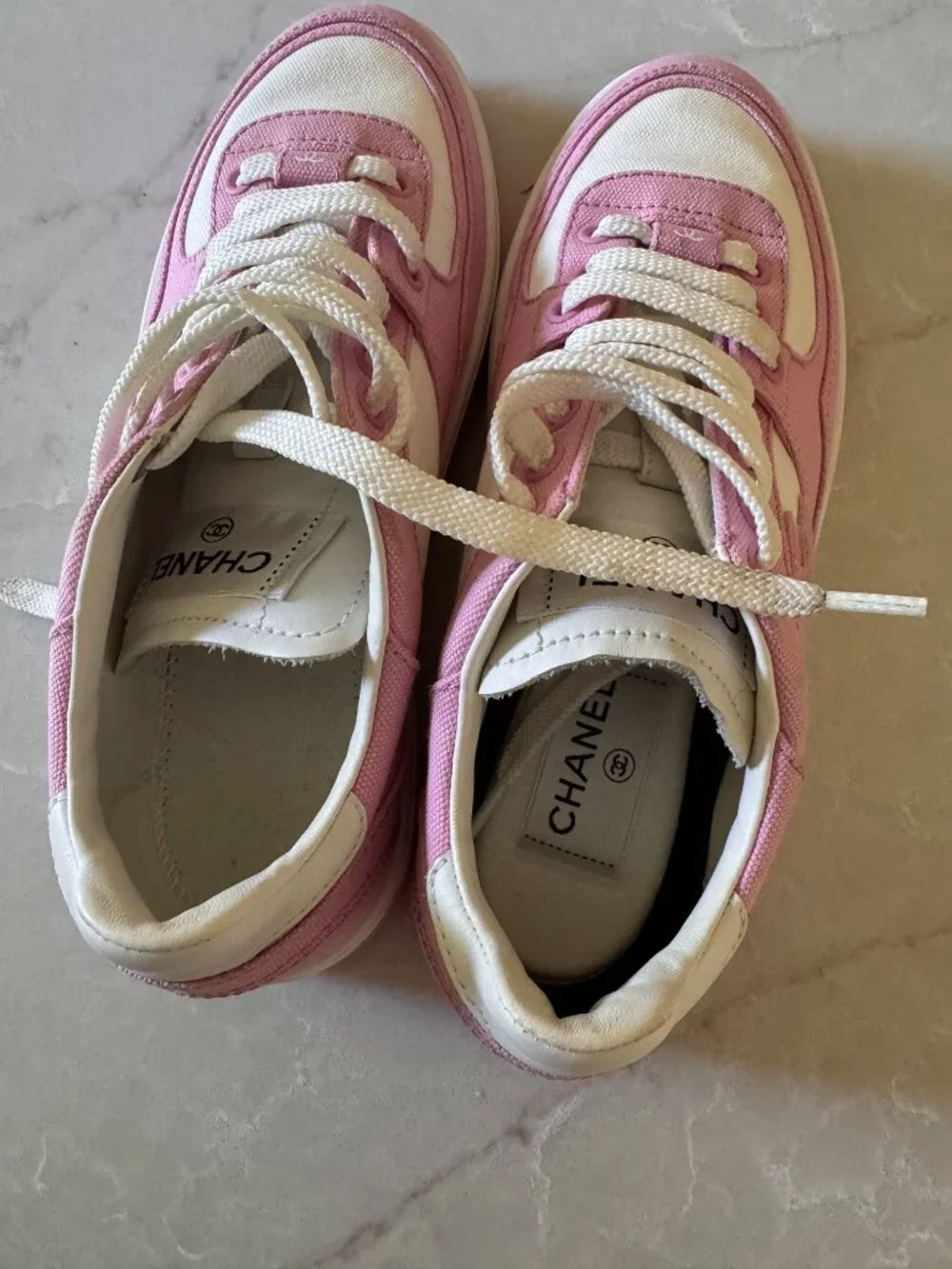 Chanel Interlocking CC Logo Canvas Sneakers — Pink/White Reference G45352